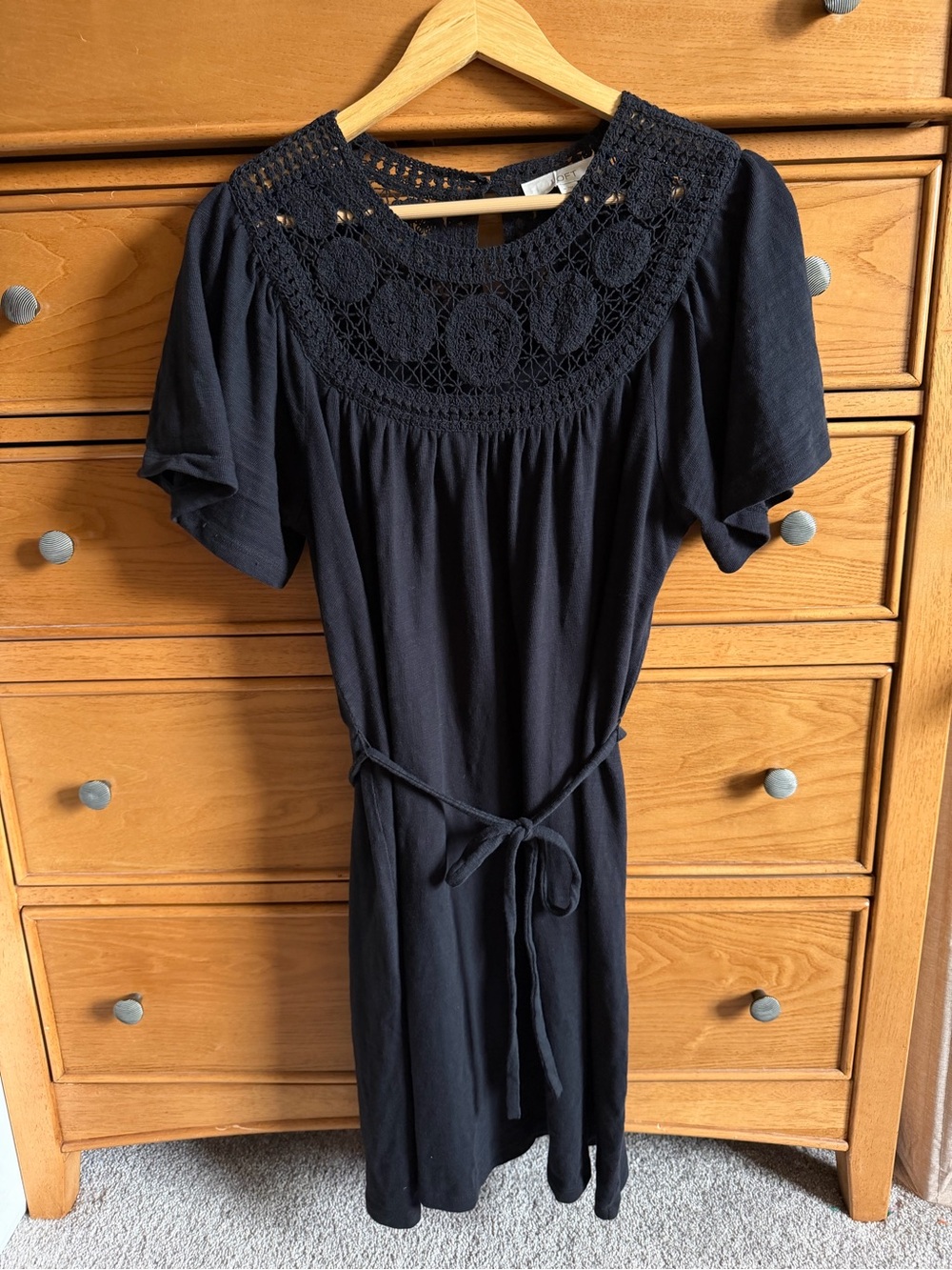 Ann Taylor LOFT Black Crochet 100% Cotton Tie Front Dress Womens Size Medium